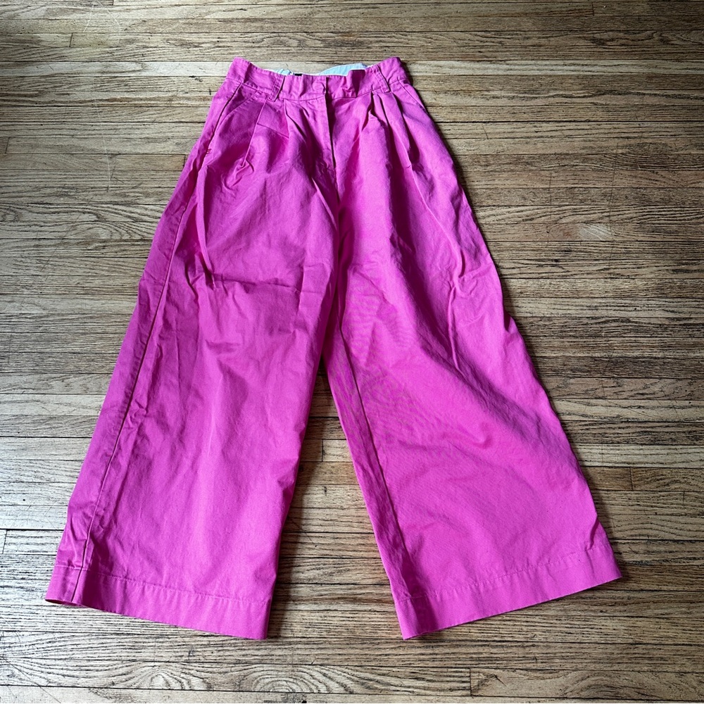 BDG  Wide-Leg Pink Cotton Blend Pleated Pants